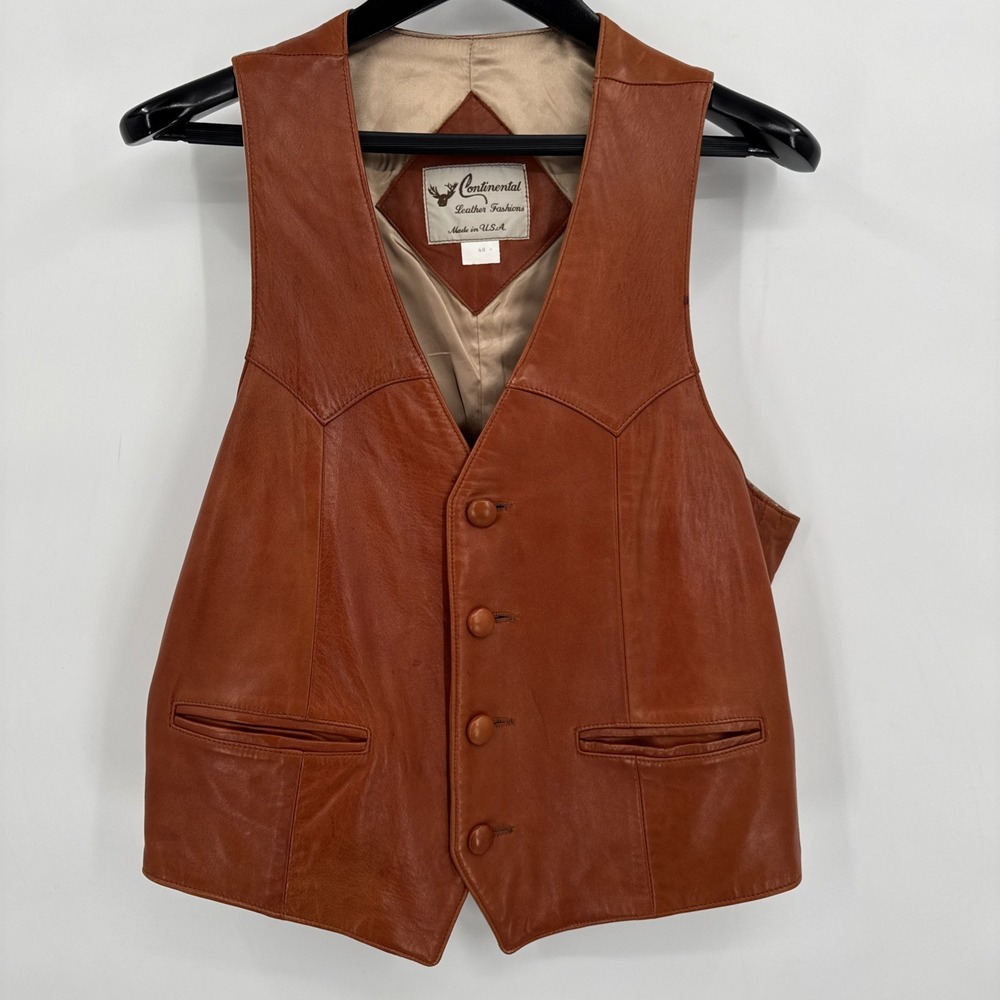 Vintage Continental Leather Fashions Tan Western Vest Size 40 USA Made‎
